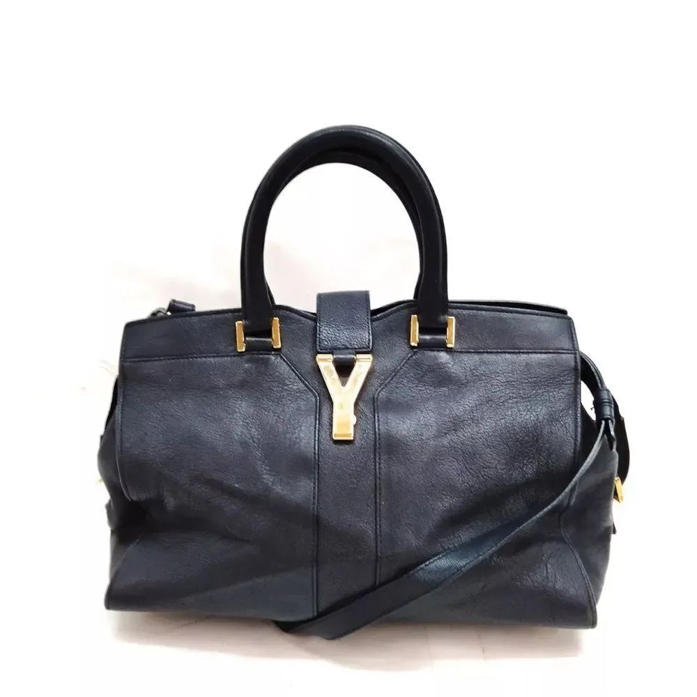 SAINT LAURENT Black Leather Small Classic YSL Ligne Y Paris Chyc Cabas Tote 2way